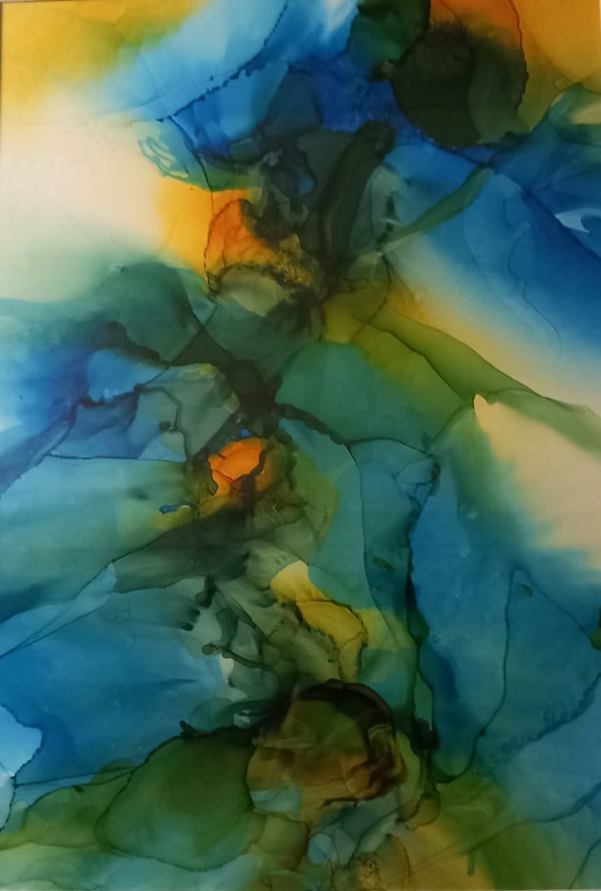 Ohne Namen, blau mit gelb