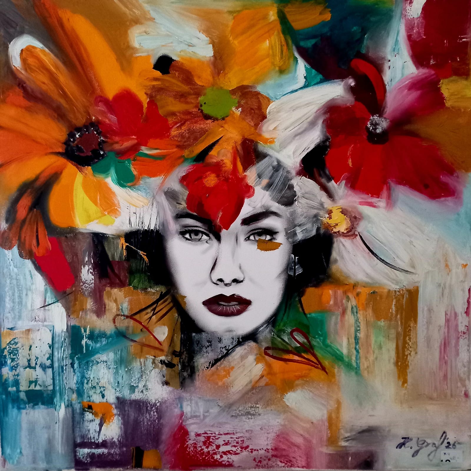 'FLORALE MUSE' 60x60 cm UNIKAT  von Helena Graf