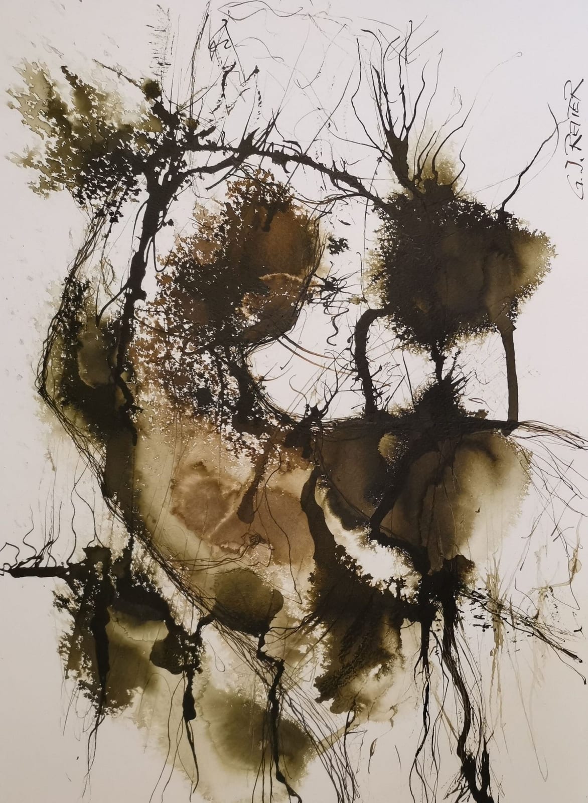 Abstrakter Expressionismus; Tusche auf Papier Original