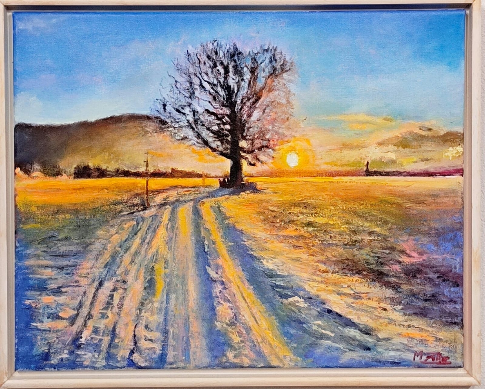 Sonnenuntergang Moosfeld- bereits gerahmt mit Schattenfugenrahmen Farbe Elfenbein