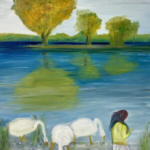 Mädel füttert Schwan